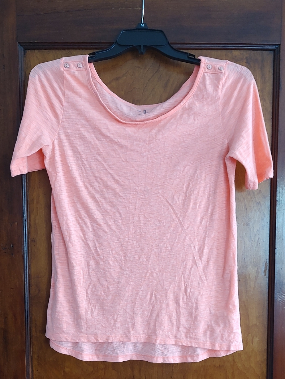 GAP Short Sleeve Crewneck Top with Shoulder Buttons - Peach